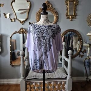 Cache Purple Blouse with Boxy Relaxed Fit and Boat Neck Small